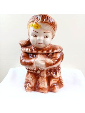 Vintage Brush McCoy Pottery Davy Crocket Cookie Jar 1950's Frontier Boy